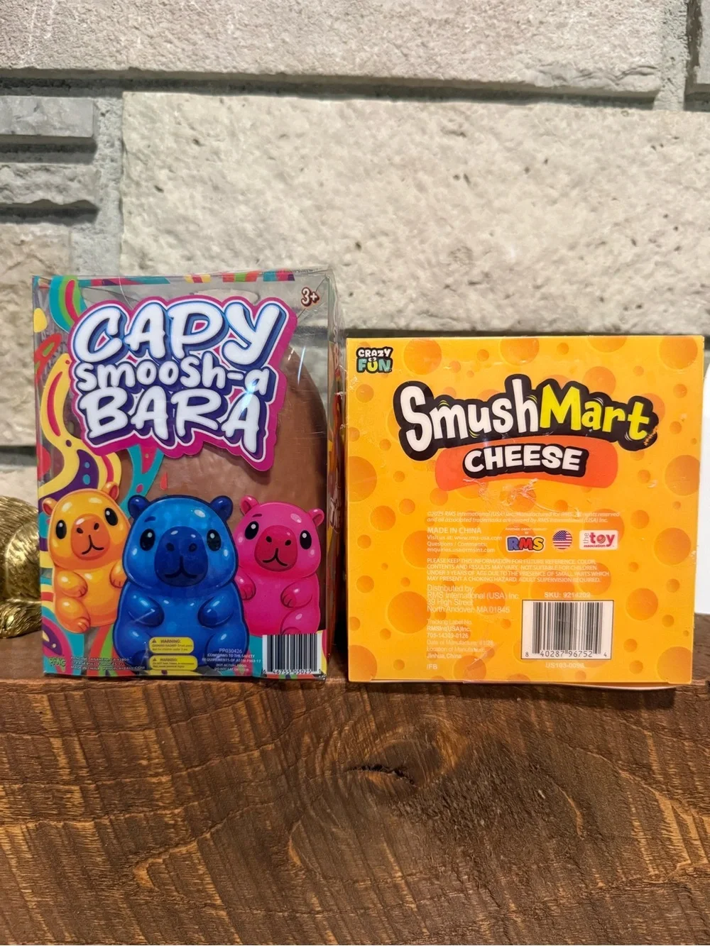 Capy Smoosh-a-Bara & SmushMart Cheese Squishy Toy Duo - Brown & Yellow